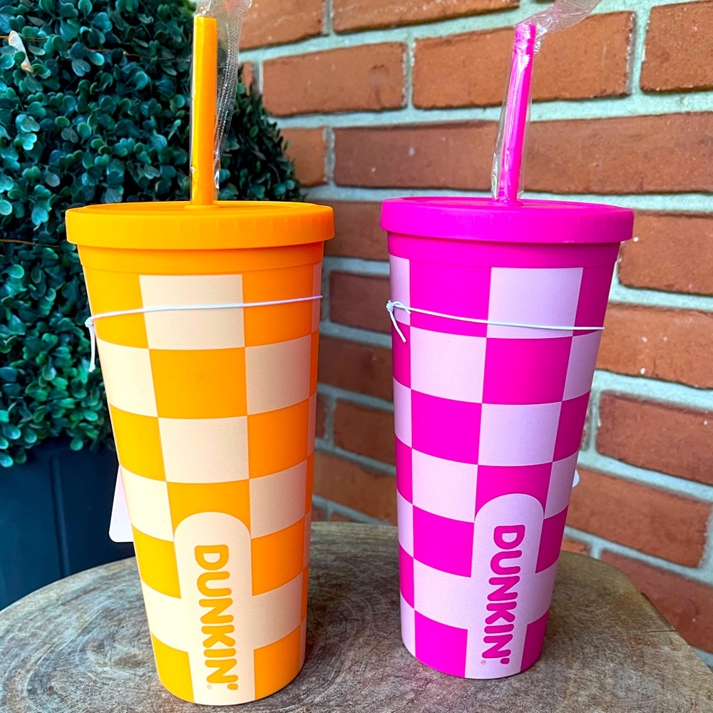 New DUNKIN TUMBLER  •24OZ • CHECKERED SIPPER • You Pick Color